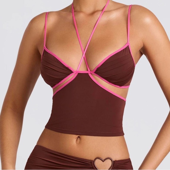 Oh Polly Brown and Pink Strappy Tank XS - Picture 1 of 4